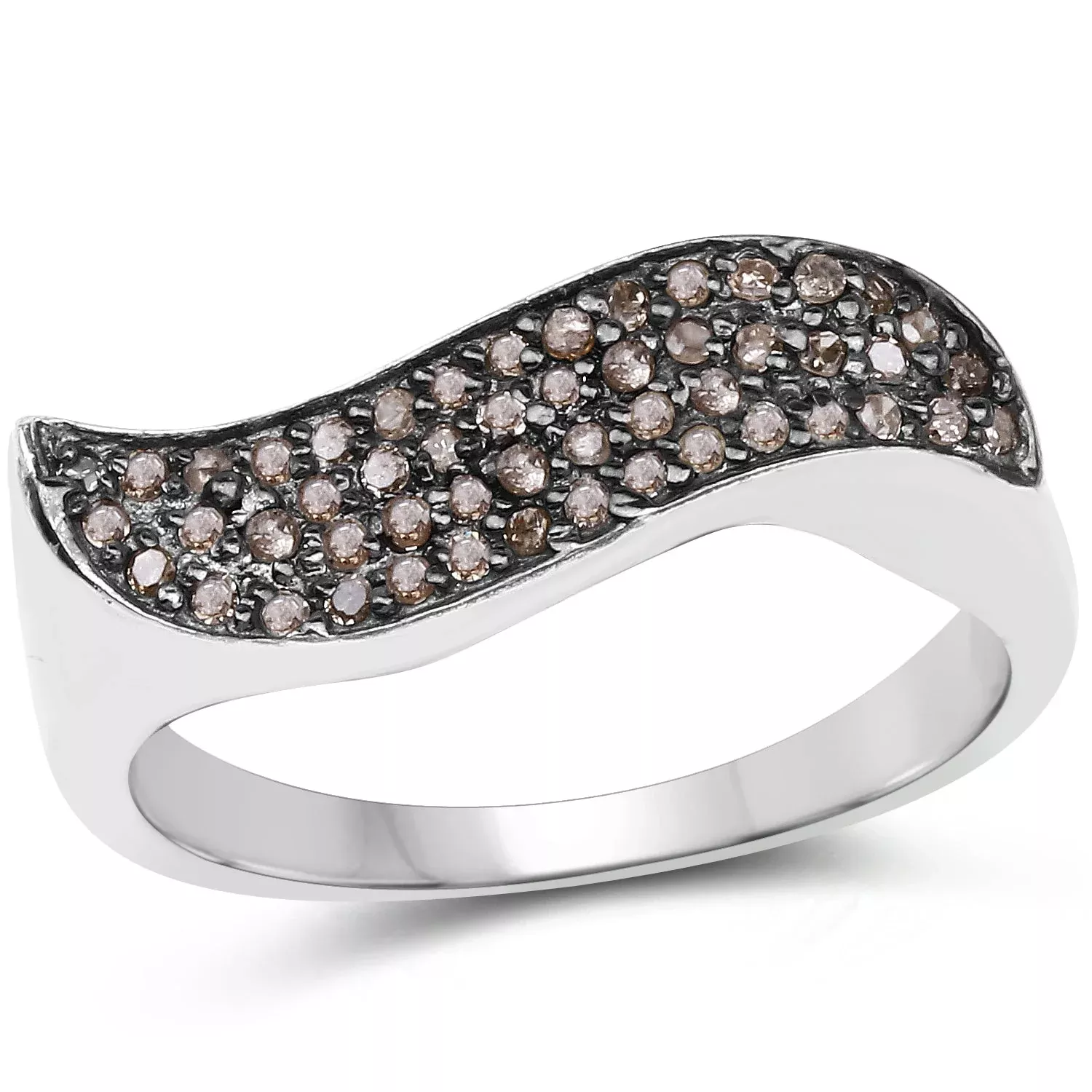 0.21 Carat Genuine Champagne Diamond .925 Sterling Silver Ring