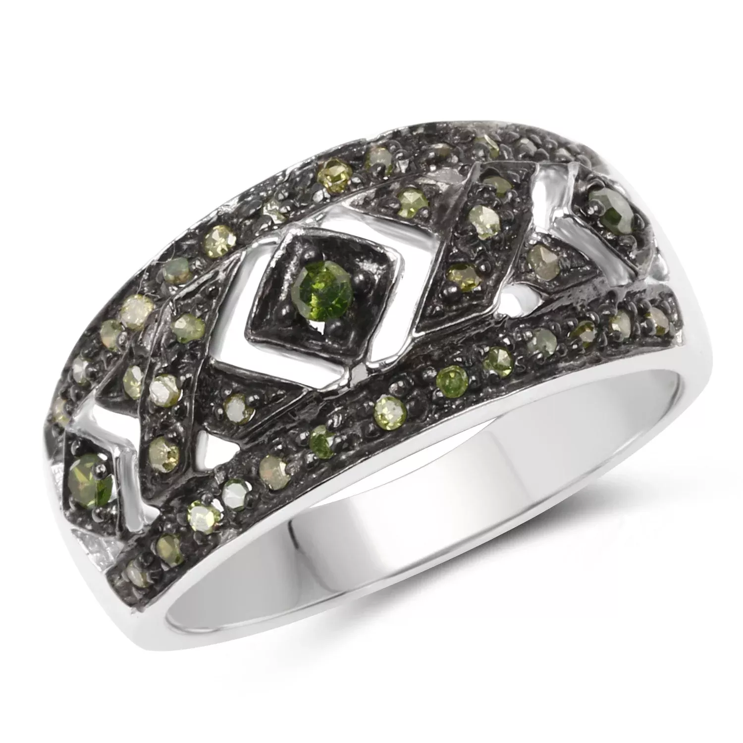 0.27 Carat Genuine Green Diamond .925 Sterling Silver Ring