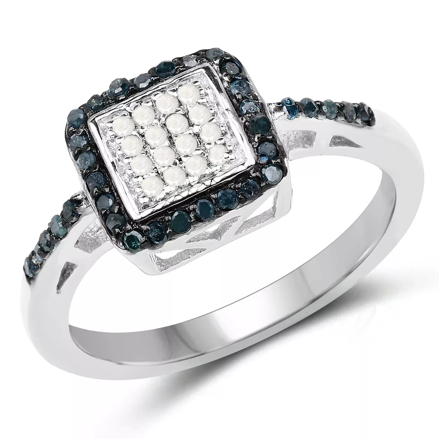 0.28 Carat Genuine Blue Diamond and White Diamond .925 Sterling Silver Ring