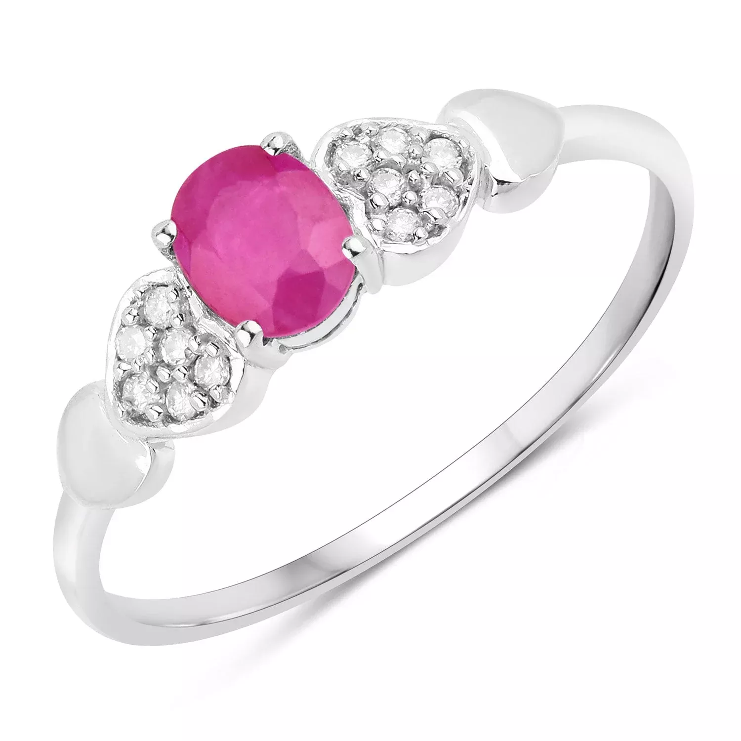0.36 Carat Genuine Ruby and White Diamond 14K White Gold Ring