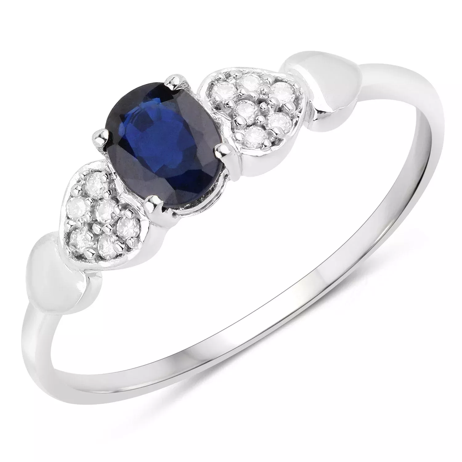 0.44 Carat Genuine Blue Sapphire and White Diamond 14K White Gold Ring