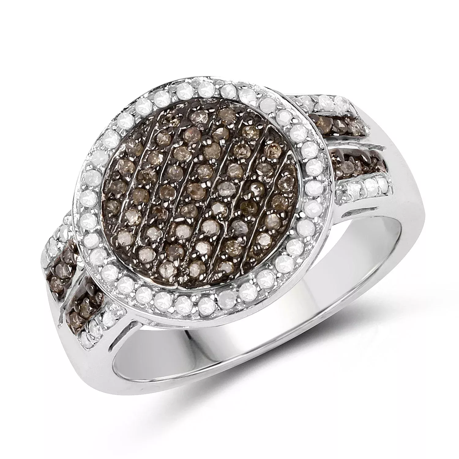 0.44 Carat Genuine Champagne Diamond and White Diamond .925 Sterling Silver Ring