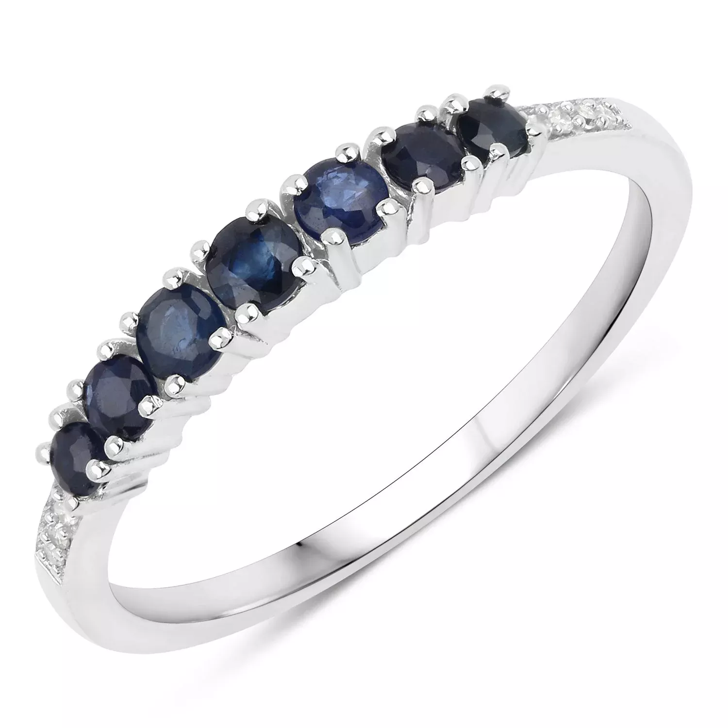 0.45 Carat Genuine Blue Sapphire and White Diamond 14K White Gold Ring