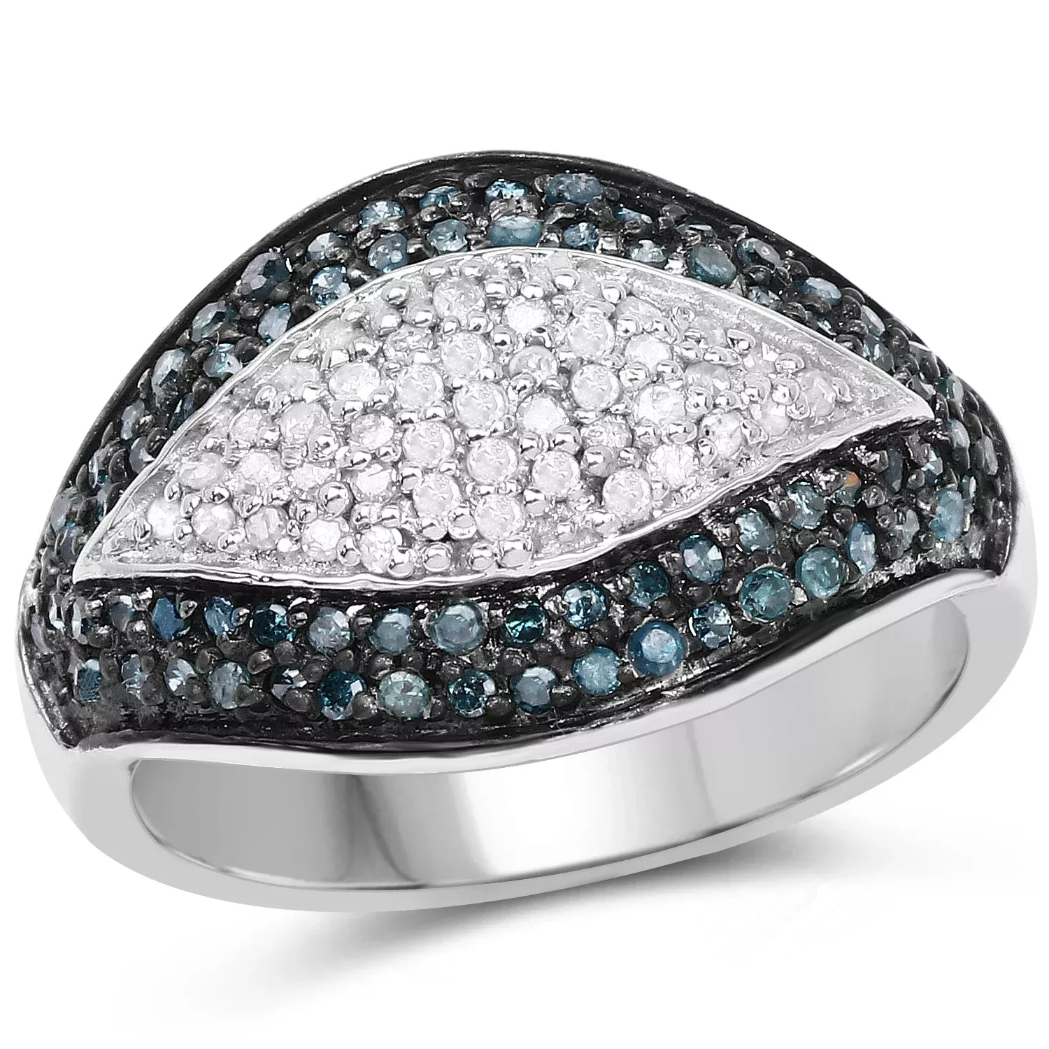 0.50 Carat Genuine Blue Diamond & White Diamond .925 Sterling Silver Ring