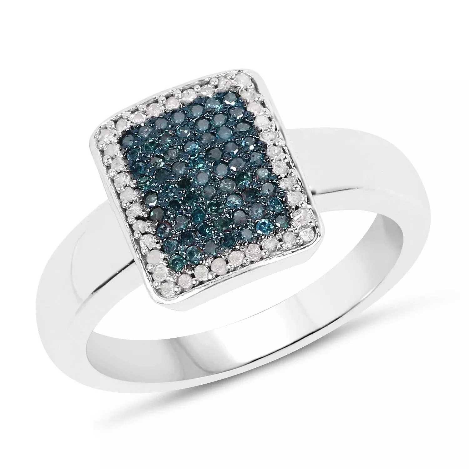 0.52 Carat Genuine Blue Diamond and White Diamond .925 Sterling Silver Ring