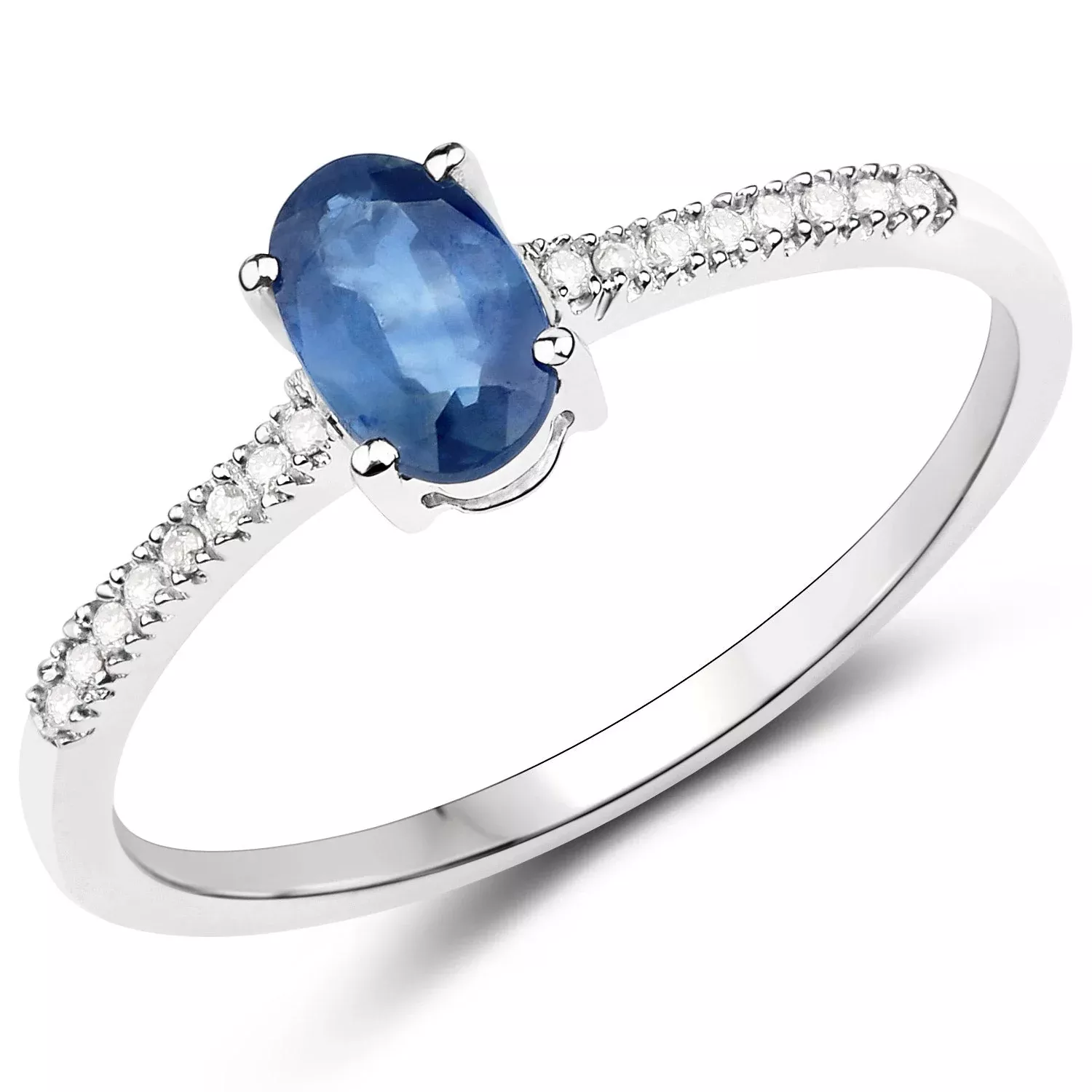 0.54 Carat Genuine Blue Sapphire and White Diamond 14K White Gold Ring