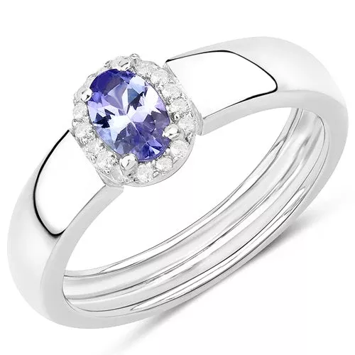 0.54 Carat Genuine Tanzanite and White Zircon .925 Sterling Silver Ring