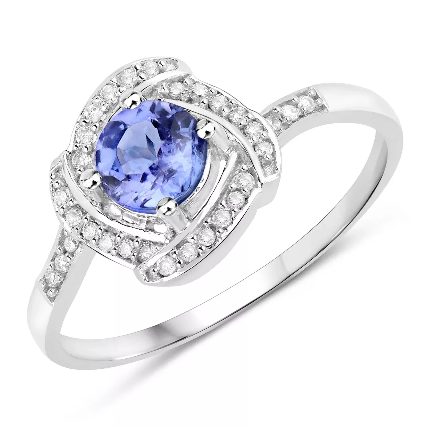 0.55 Carat Genuine Tanzanite and White Diamond 14K White Gold Ring