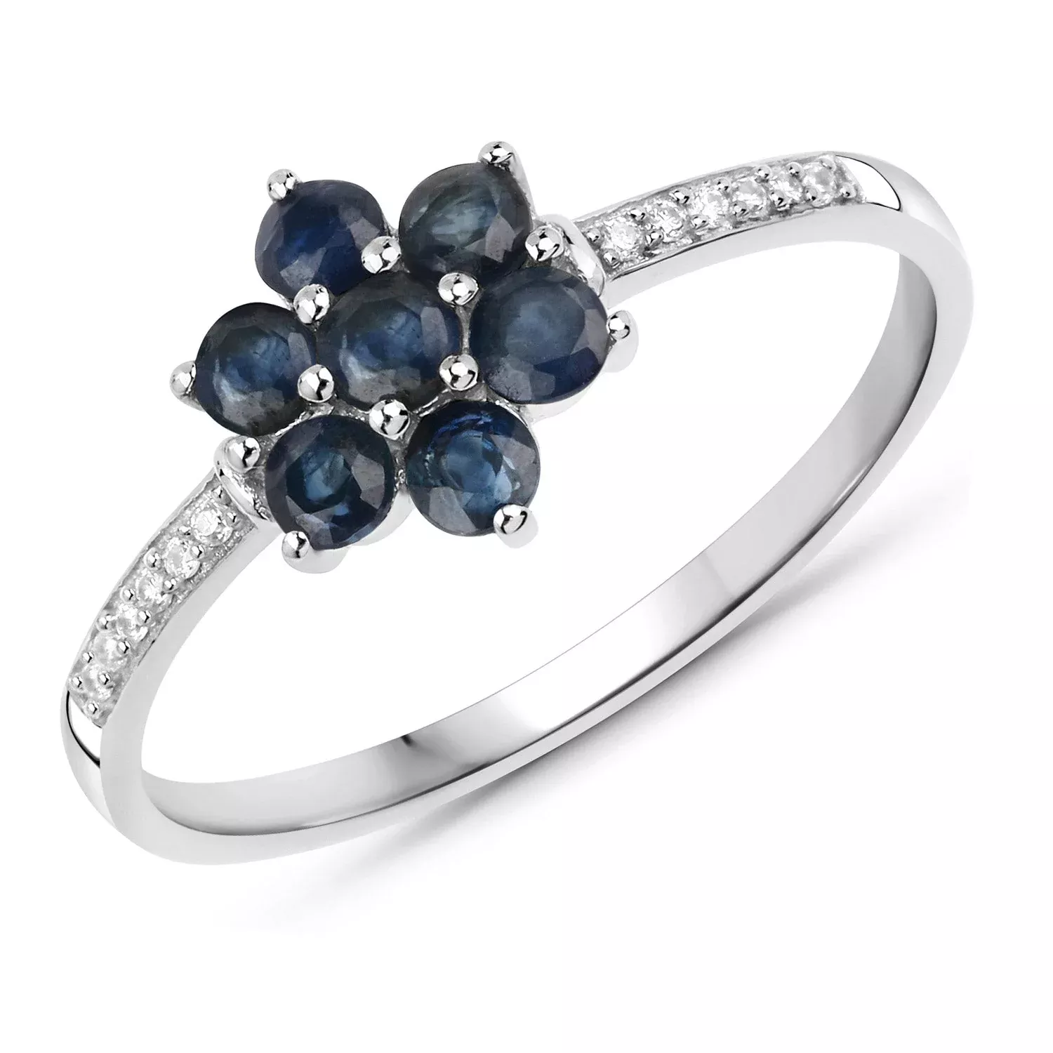 0.59 Carat Genuine Blue Sapphire and White Diamond 14K White Gold Ring