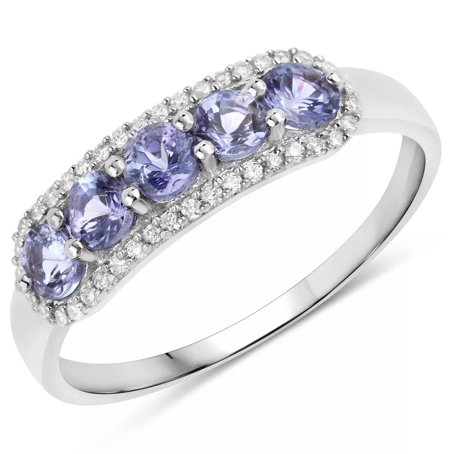 0.61 Carat Genuine Tanzanite and White Diamond 14K White Gold Ring