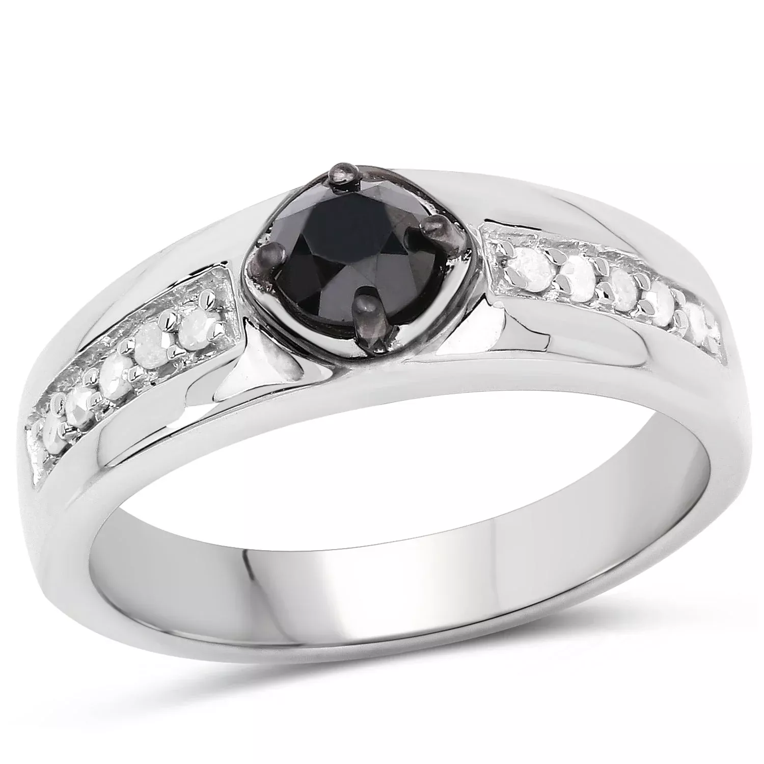 0.65 Carat Genuine Black Diamond and White Diamond .925 Sterling Silver Ring