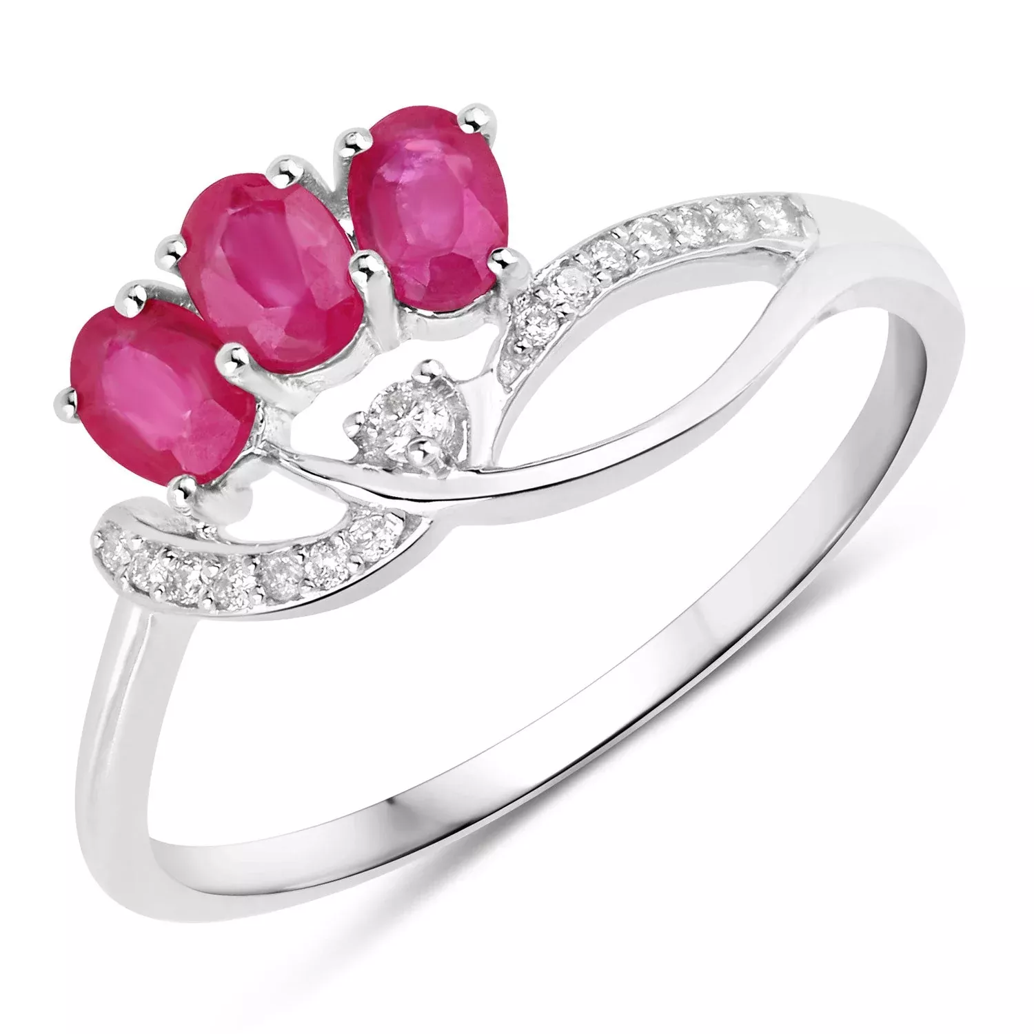 0.71 Carat Genuine Ruby and White Diamond 14K White Gold Ring