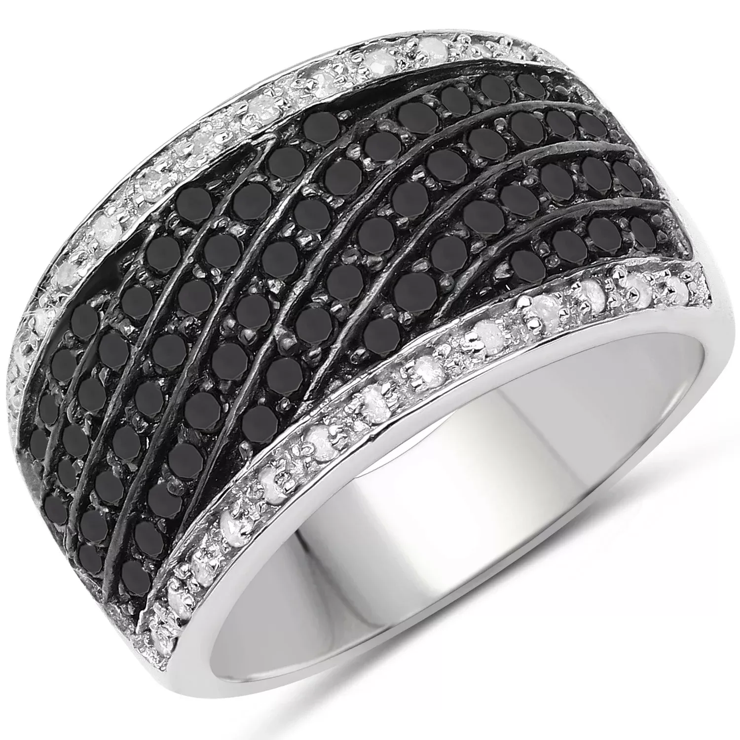 0.79 Carat Genuine Black Diamond and White Diamond .925 Sterling Silver Ring