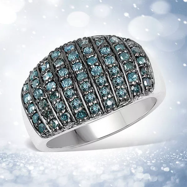 0.83 Carat Genuine Blue Diamond and White Diamond .925 Sterling Silver Ring