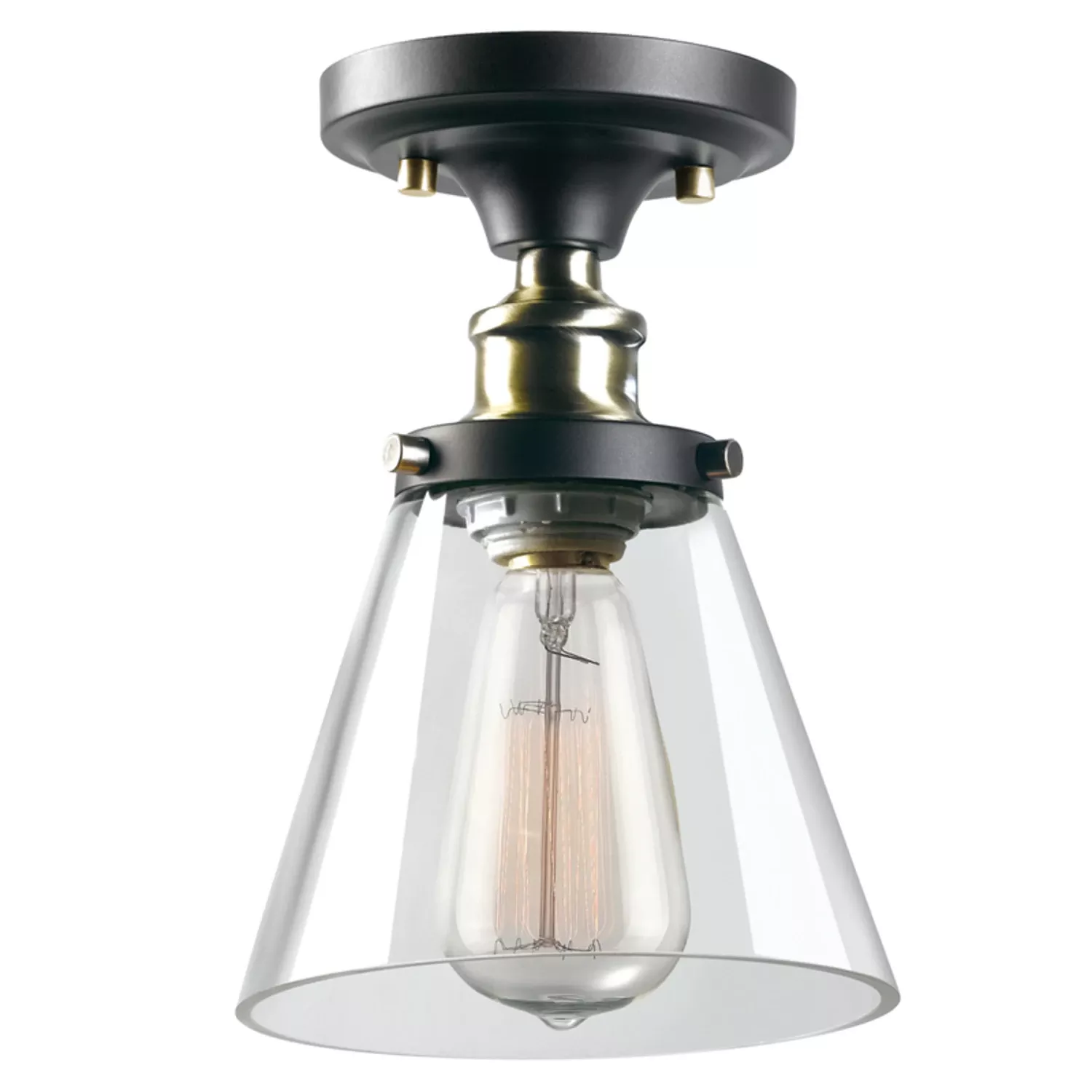 1-light Glass Flush Mount, Clear Glass Shade, Oil Rubbed Bronze