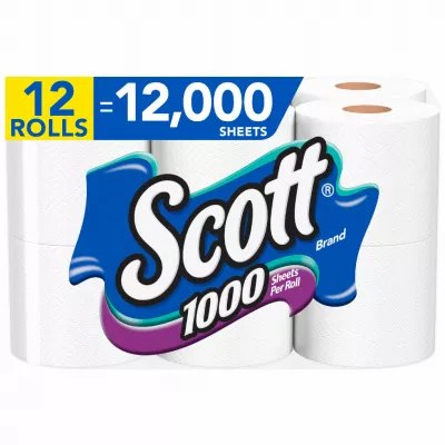 1-ply Bath Tissue, White, 1000 Sheets Per Roll, 12-pk.