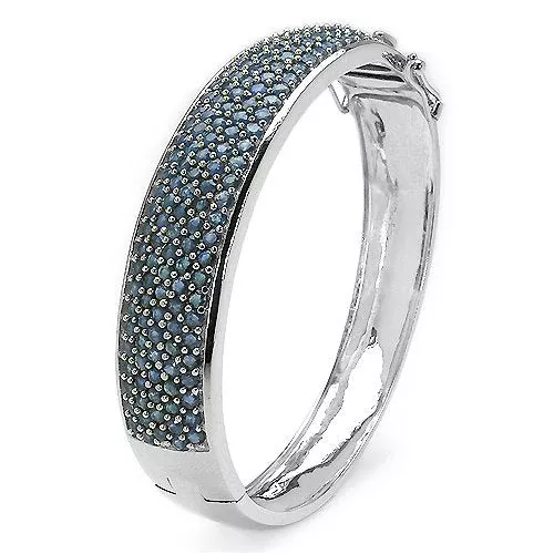 10.00 Carat Genuine Blue Sapphire .925 Sterling Silver Bangle