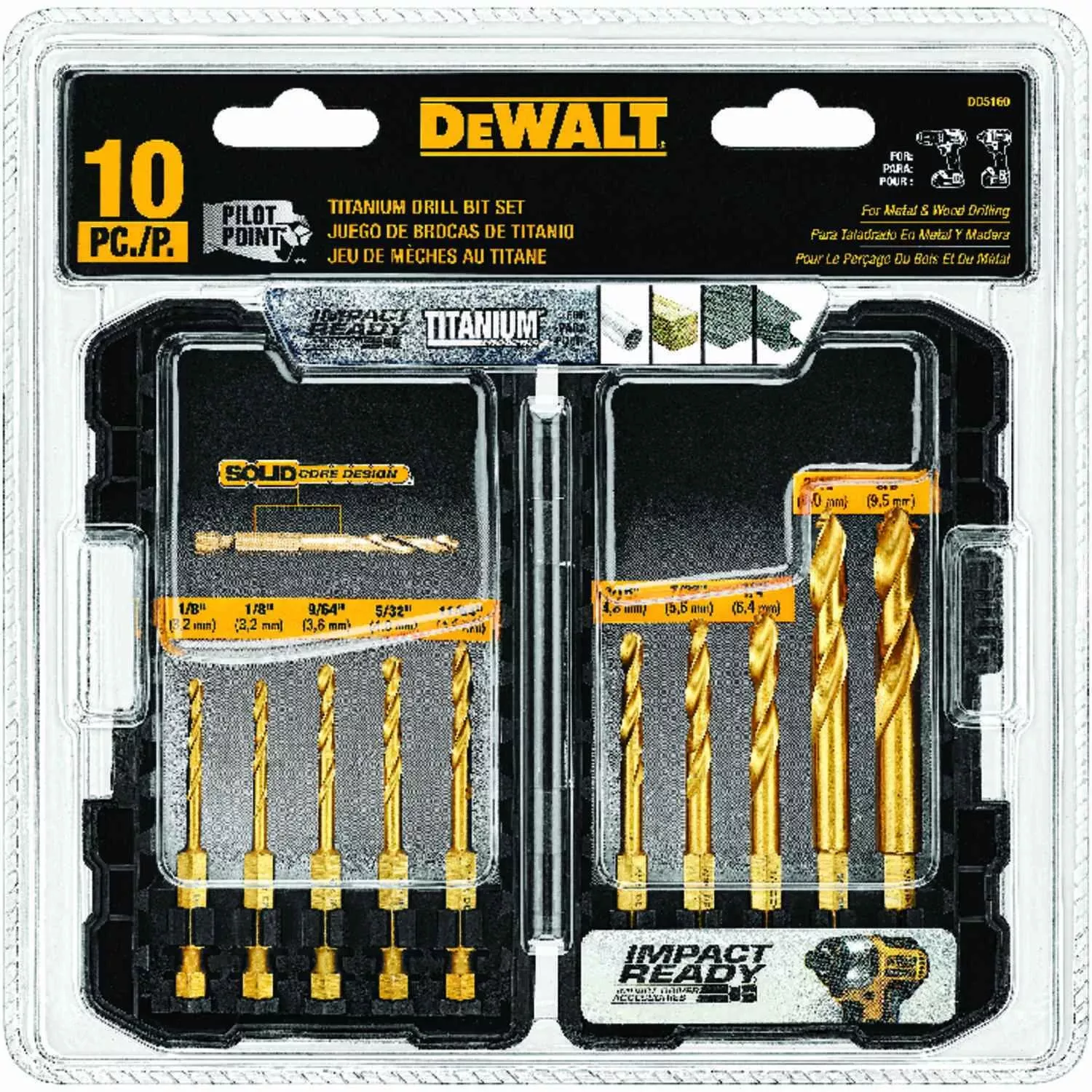 10-pc. Titanium Impact Drill Bit Set