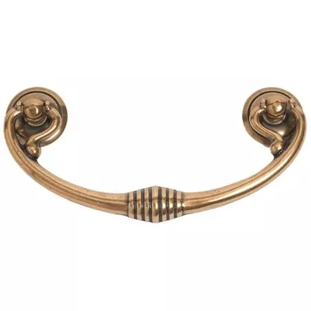 100033 Vintage 3-3/4 Inch Center Drop Cabinet Pull In Antique Brass
