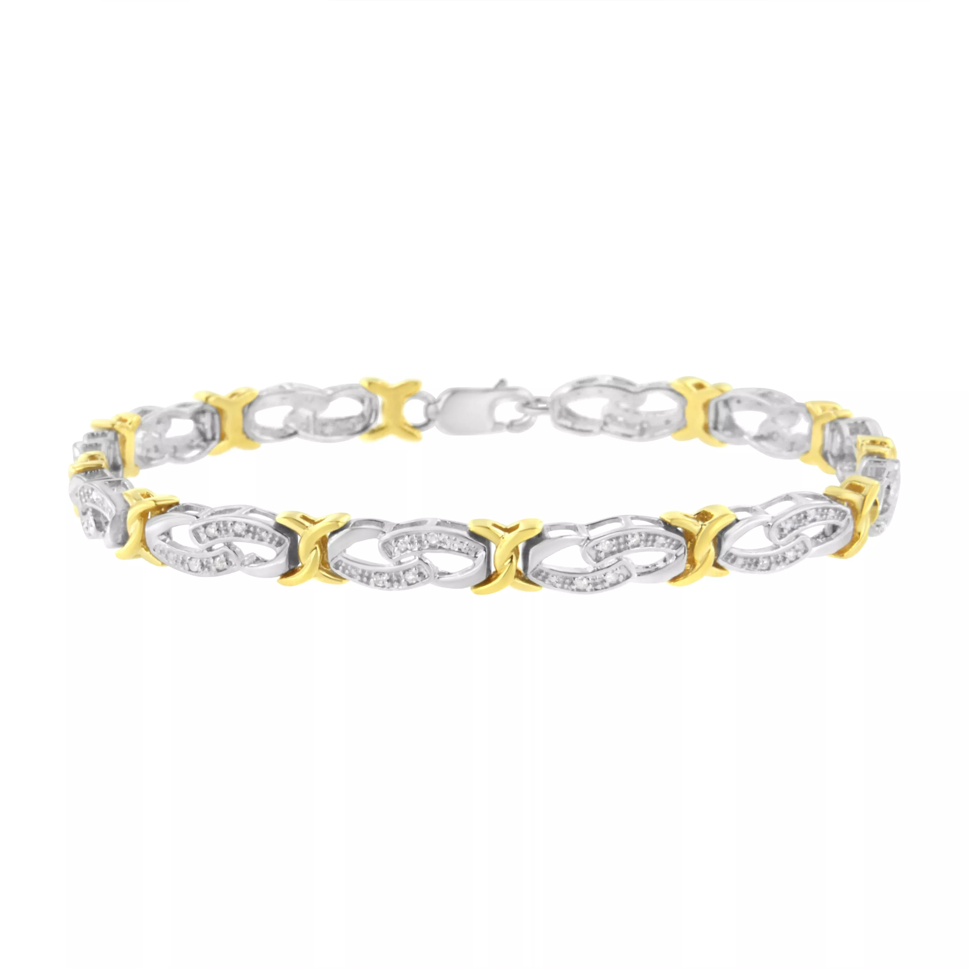 10k Yellow Gold Plated Sterling Silver 1/4 cttw Diamond Infinity and X Link Bracelet (I-J Clarity, I2-I3 Color) - Size 7.25"