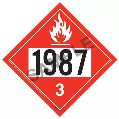 14992 - 1987 Placard - Class 3 Flammable Liquid - 4 mil Vinyl, Removable Adhesive