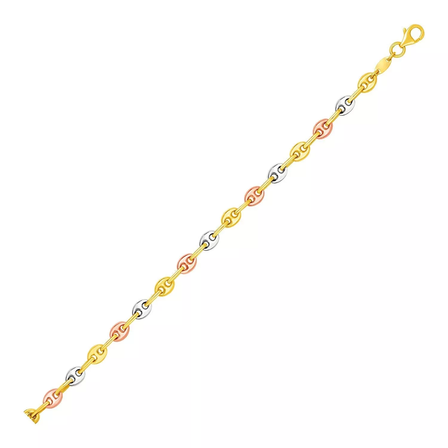 14k Tri Color Gold Mariner Link Bracelet