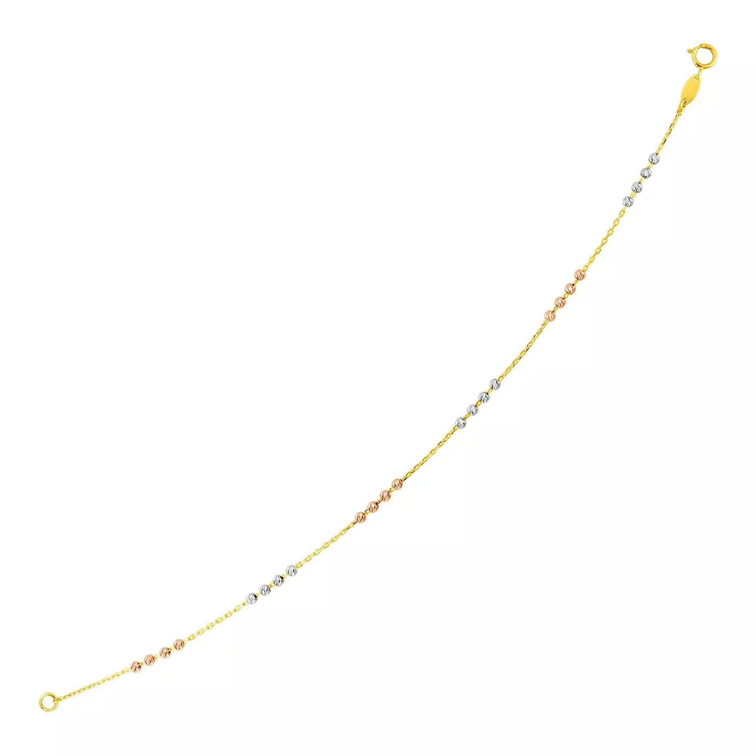 14k Tri Color Gold Station Bracelet with Textured Beads