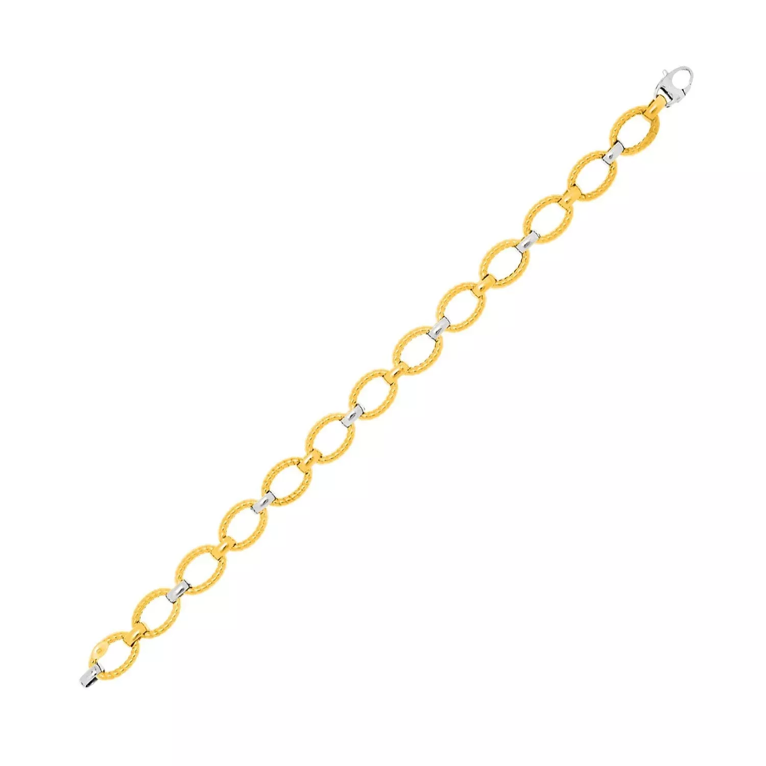 14k Two-Tone Gold Chain Bracelet with Textured Oval Links