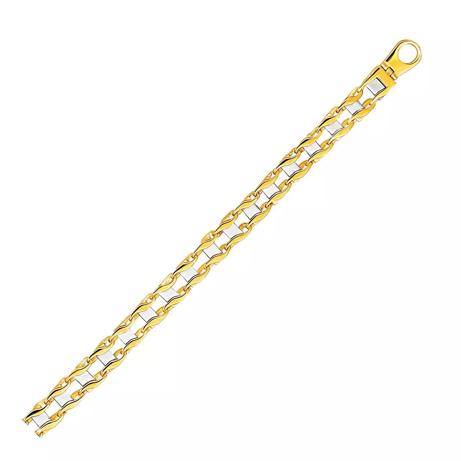14k Two-Tone Gold Men's Bracelet with S Style Bar Links