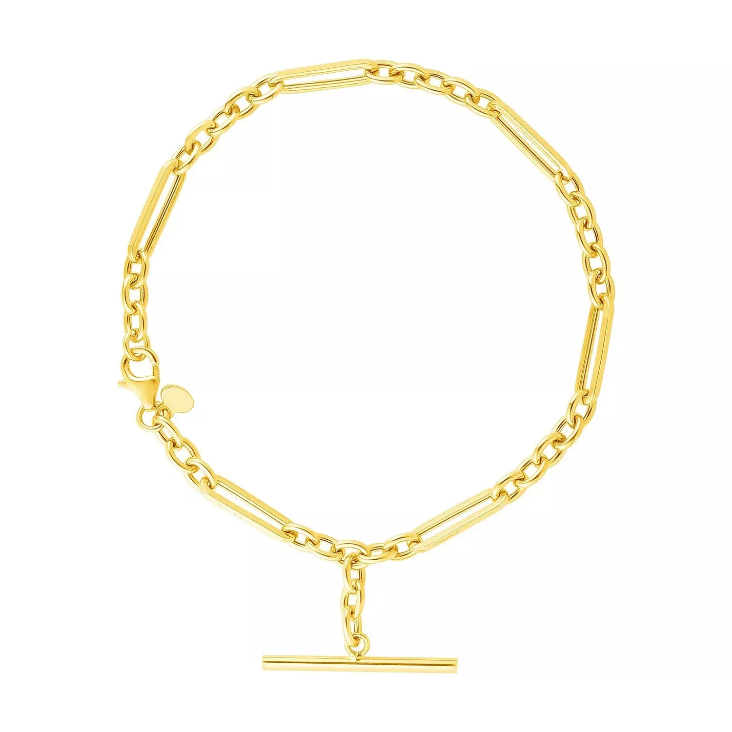14k Yellow Gold 7 1/5 inch Alternating Oval and Round Chain Bracelet with Toggle