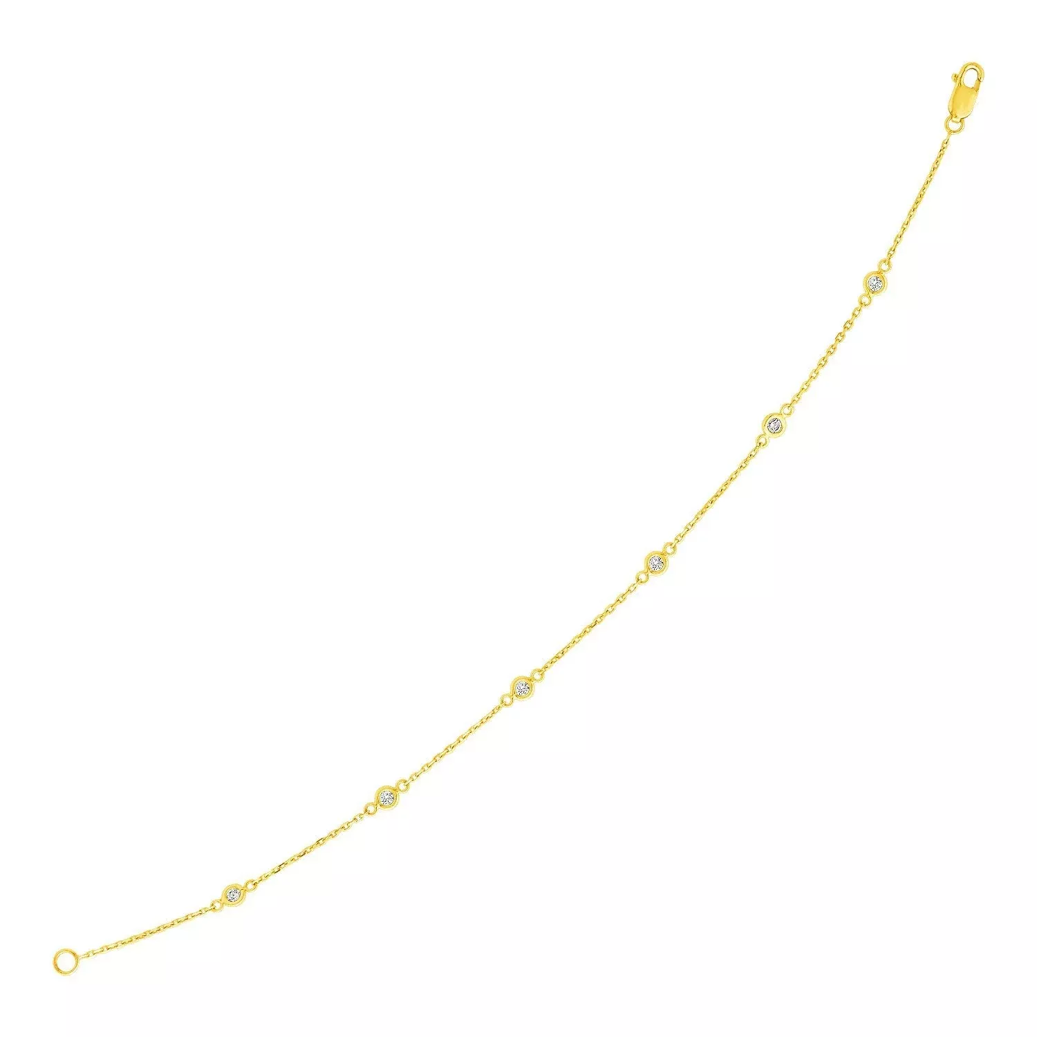 14k Yellow Gold 7 inch Bracelet with Diamond Stations