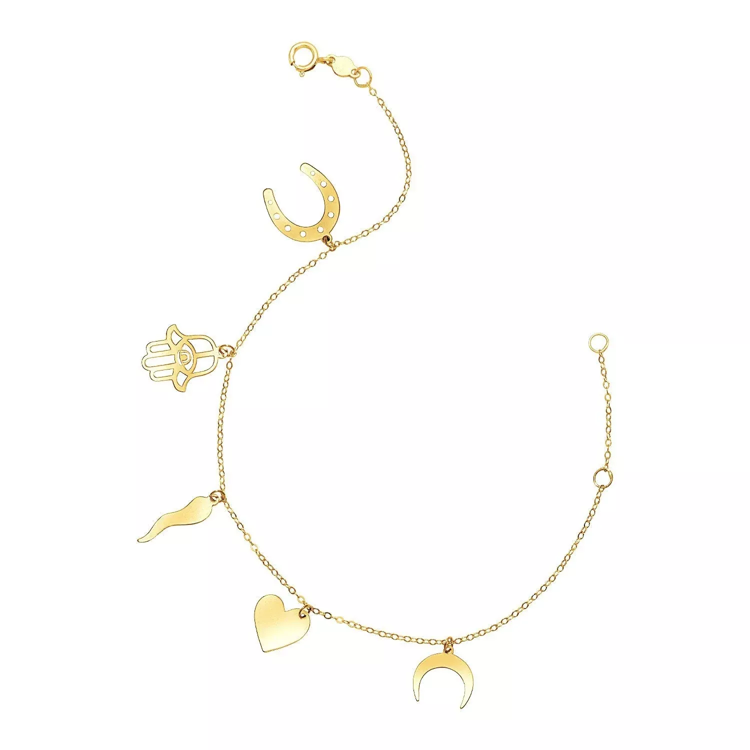 14k Yellow Gold 7 inch Bracelet with Polished Charms