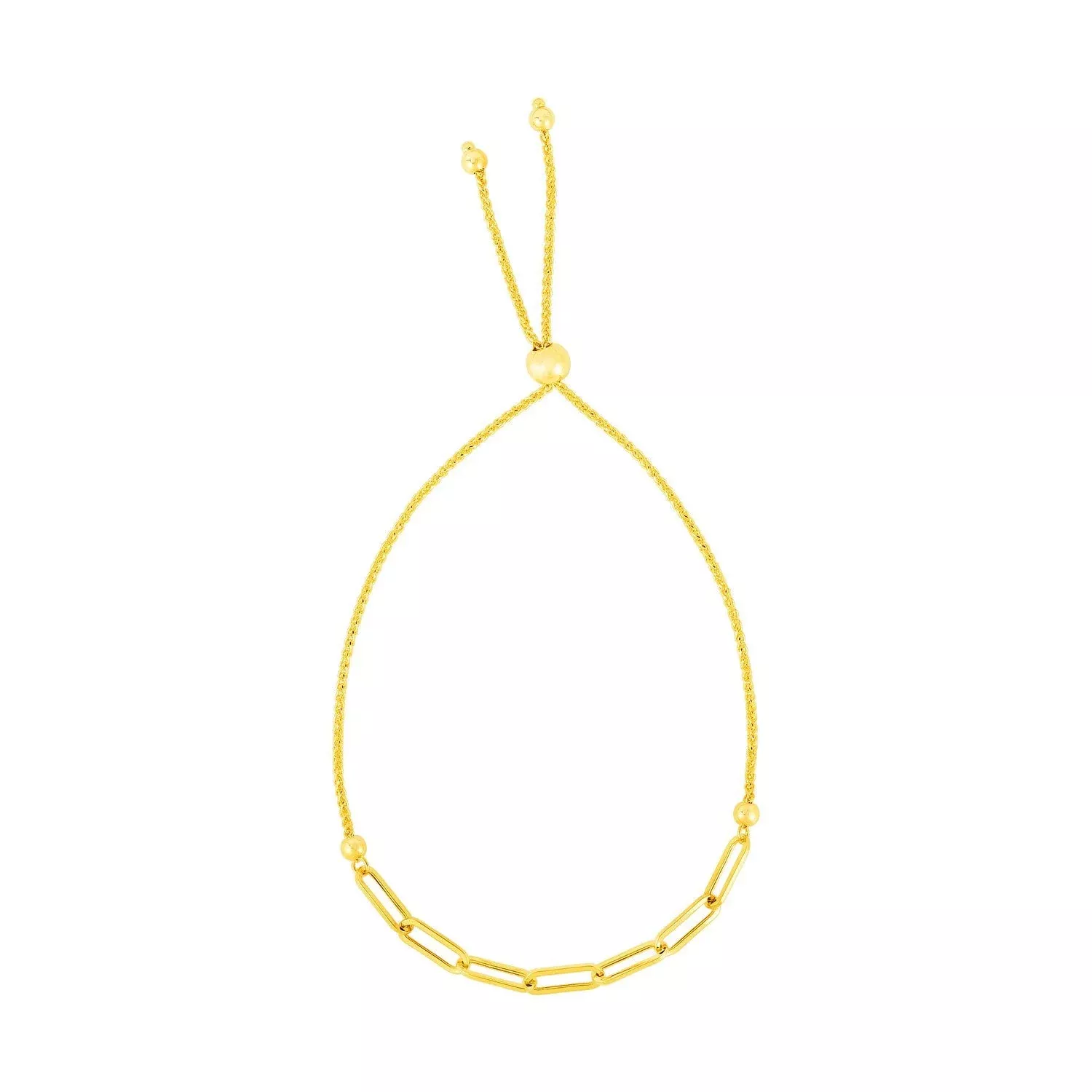 14K Yellow Gold Adjustable Bracelet with Paperclip Chain