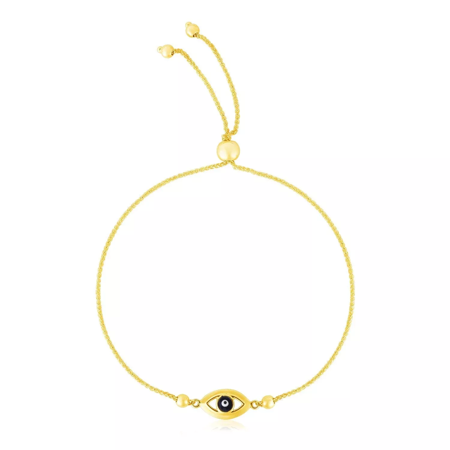 14k Yellow Gold Adjustable Evil Eye Bracelet