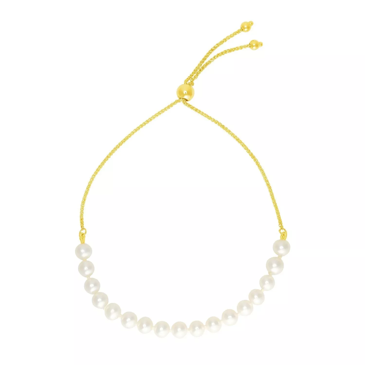 14k Yellow Gold Adjustable Friendship Bracelet with Pearls