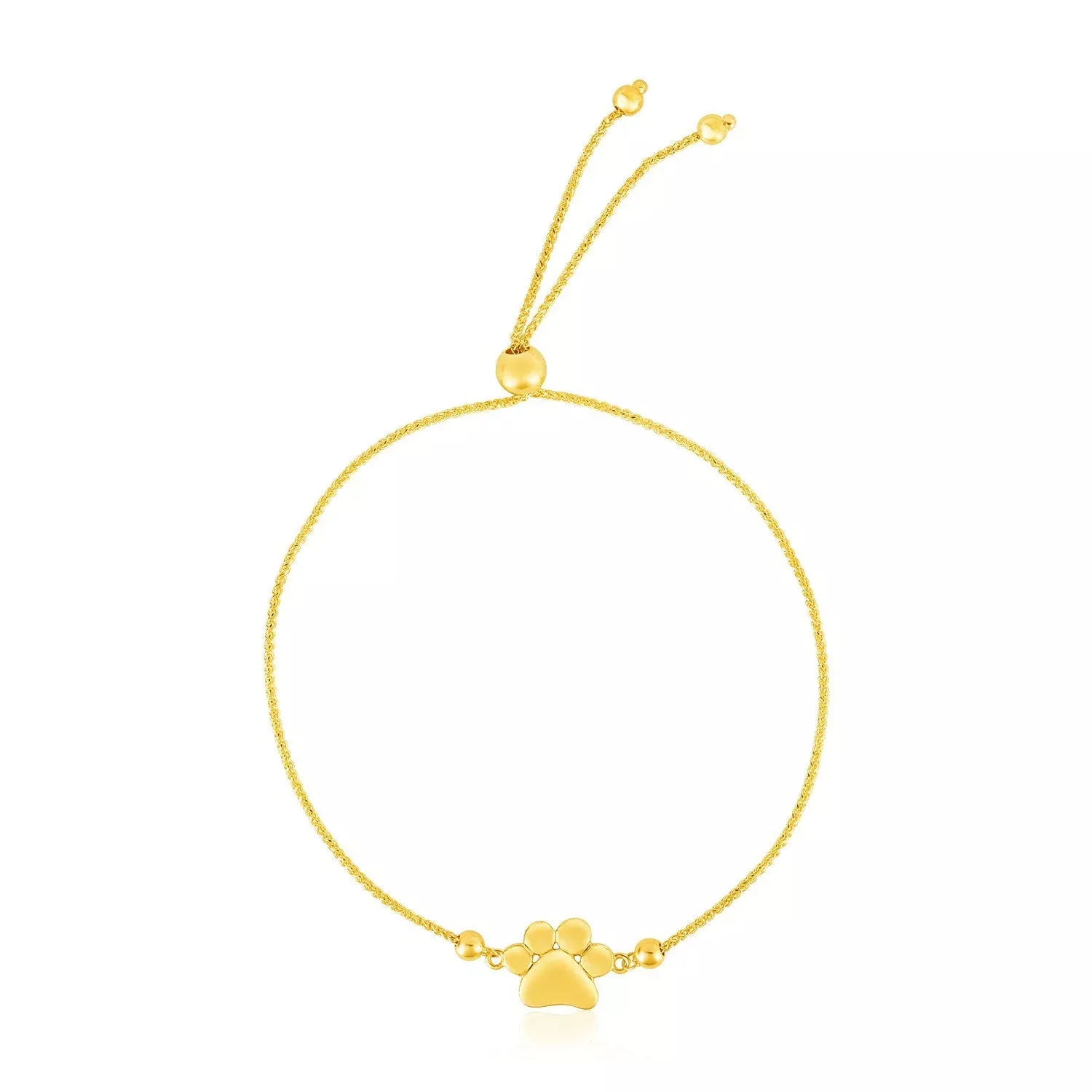14k Yellow Gold Adjustable Paw Print Bracelet