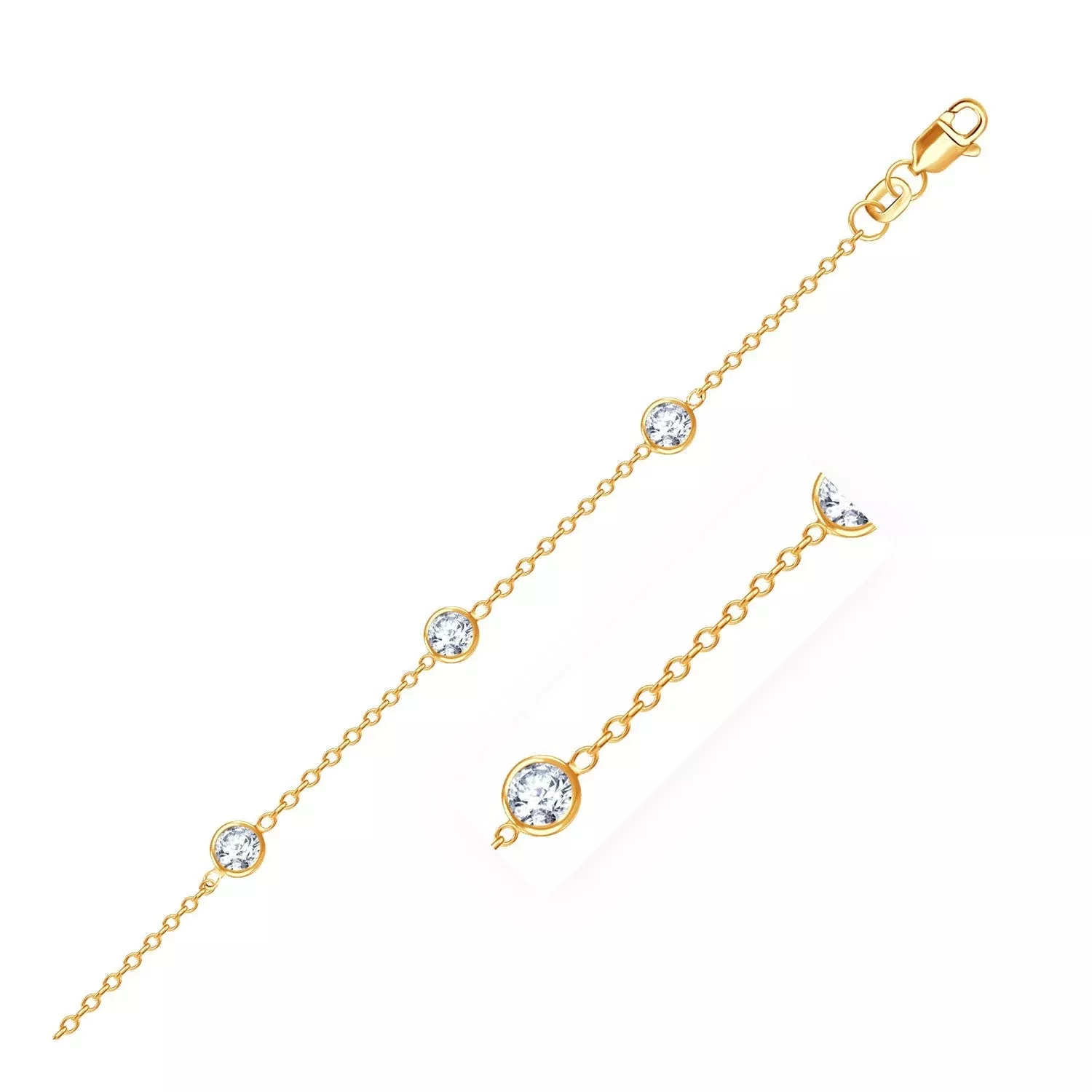 14k Yellow Gold Anklet with Round White Cubic Zirconia