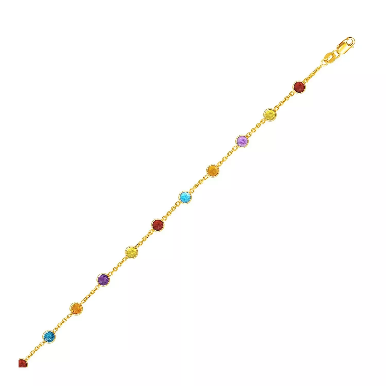 14k Yellow Gold Cable Anklet with Round Multi Tone Stations