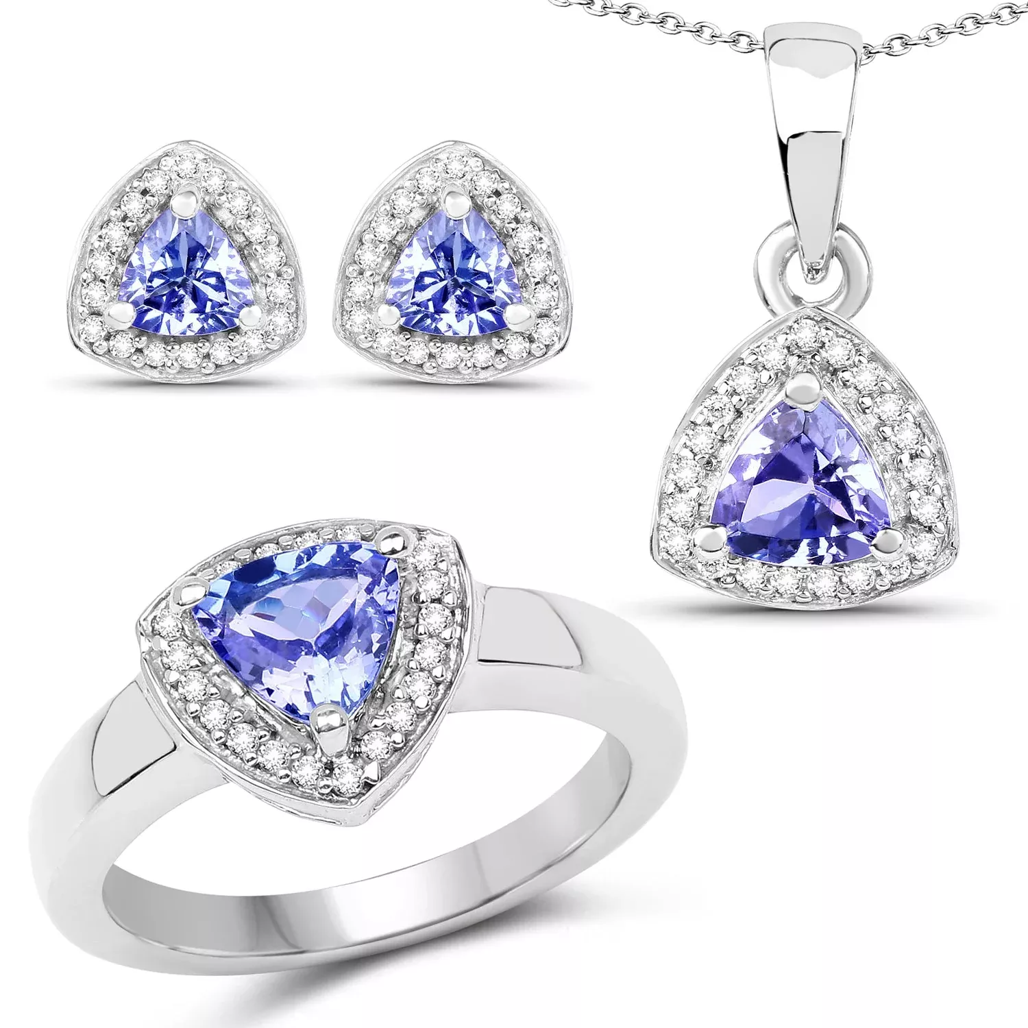 3.22 Carat Genuine Tanzanite & White Topaz .925 Sterling Silver Ring