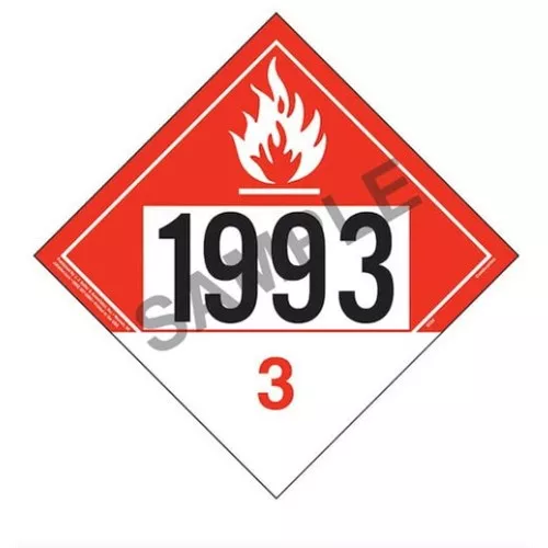 45212 - 1993 Placard - Class 3 Combustible Liquid - 20 mil Polystyrene, Unlaminated