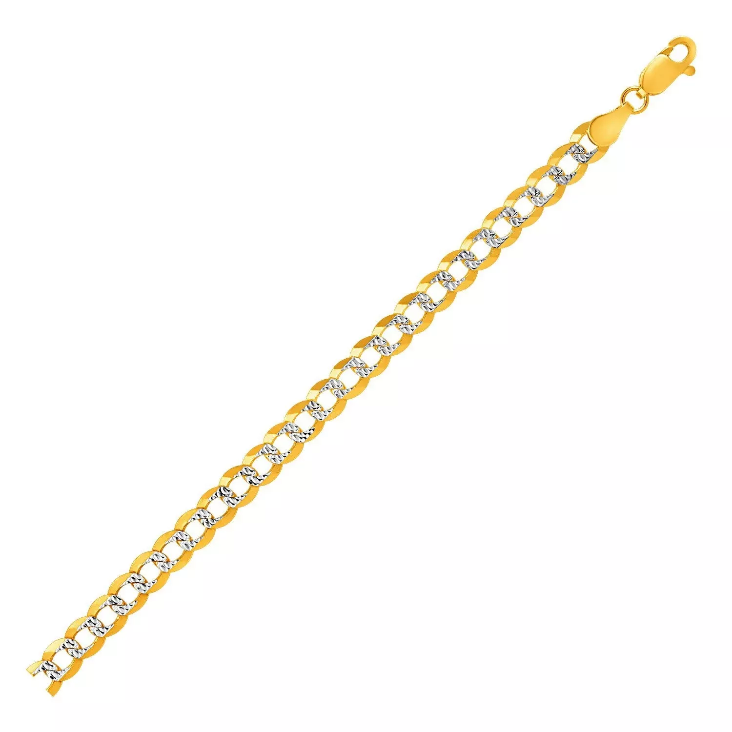 5.7mm 14k Two Tone Gold Pave Curb Bracelet