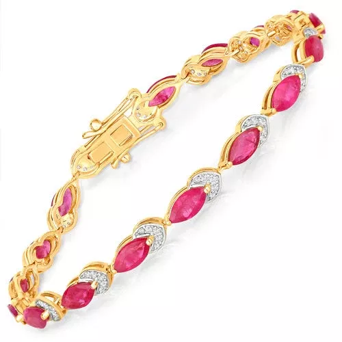 6.79 Carat Genuine Ruby and White Diamond 14K Yellow Gold Bracelet
