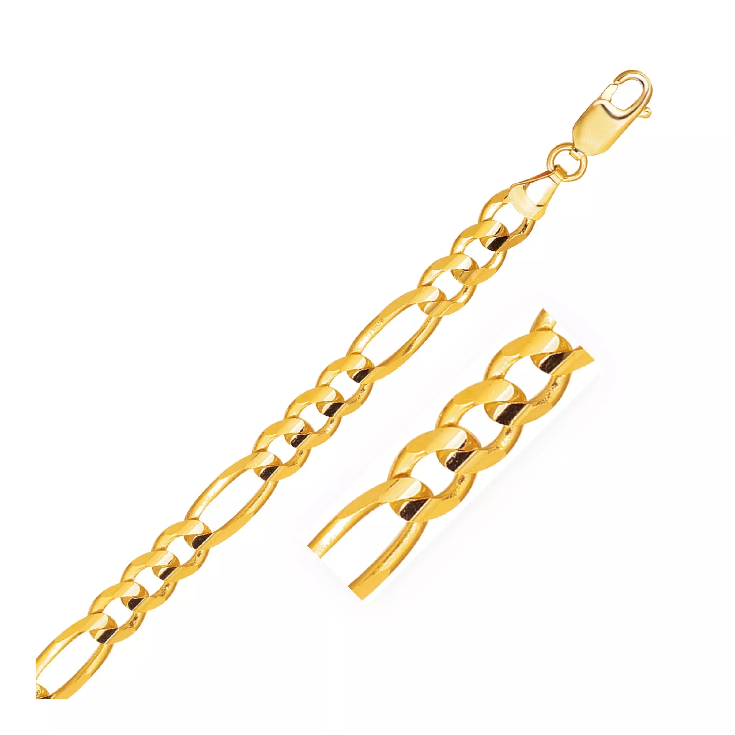 7.0mm 14k Yellow Gold Solid Figaro Bracelet