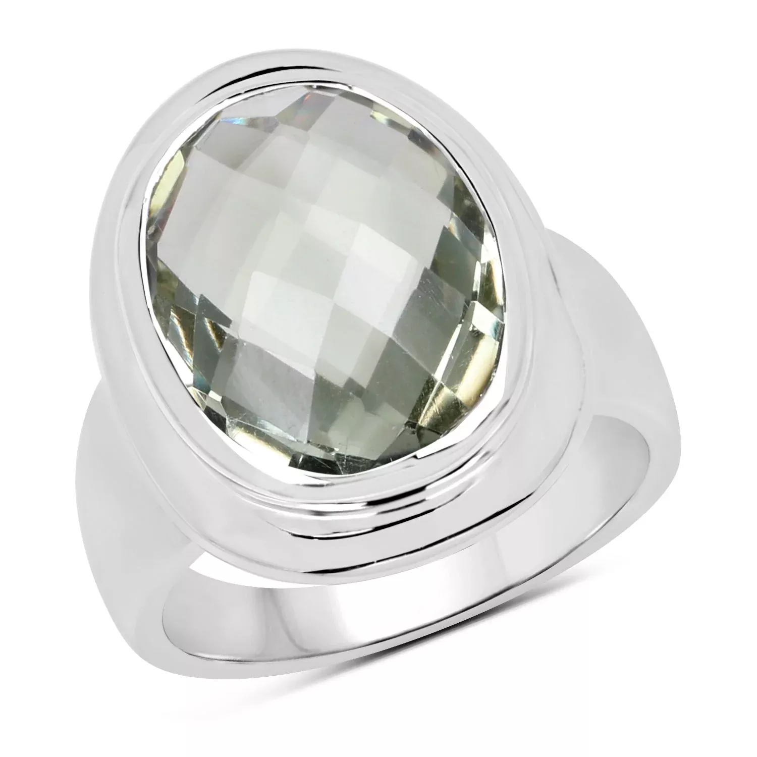 7.90 Carat Genuine Green Amethyst .925 Sterling Silver Ring