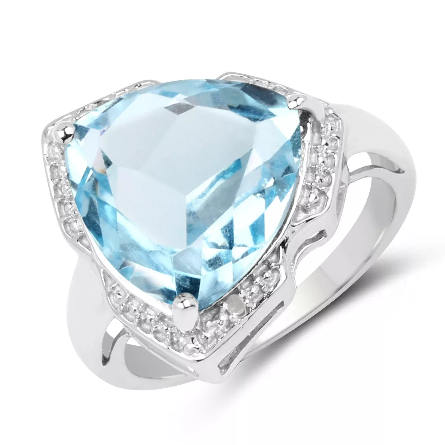 8.30 Carat Genuine Blue Topaz & White Diamond .925 Sterling Silver Ring
