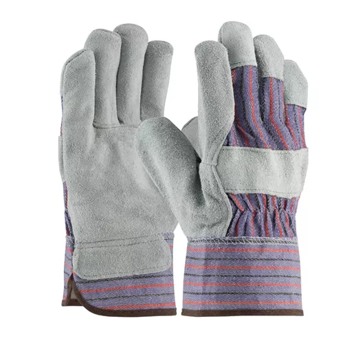 85-7500SC - Industry Grade Split Cowhide Leather Palm Glove with Fabric Back - Starched Safety Cuff