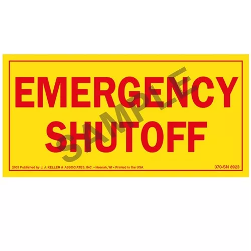 8923 - Emergency Shut Off Label - Vinyl, 6-1/2" W x 3-1/4" L