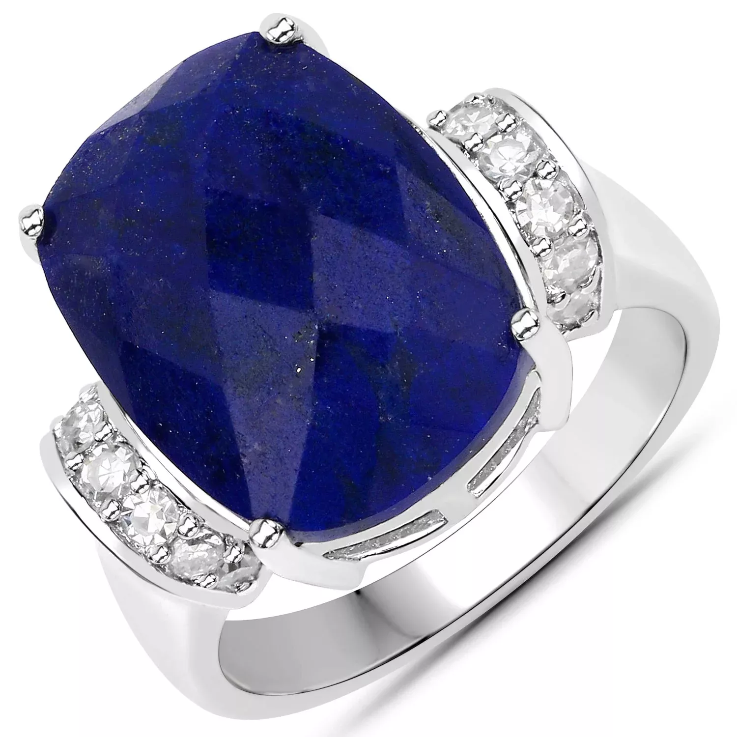9.35 Carat Genuine Lapis and White Diamond .925 Sterling Silver Ring