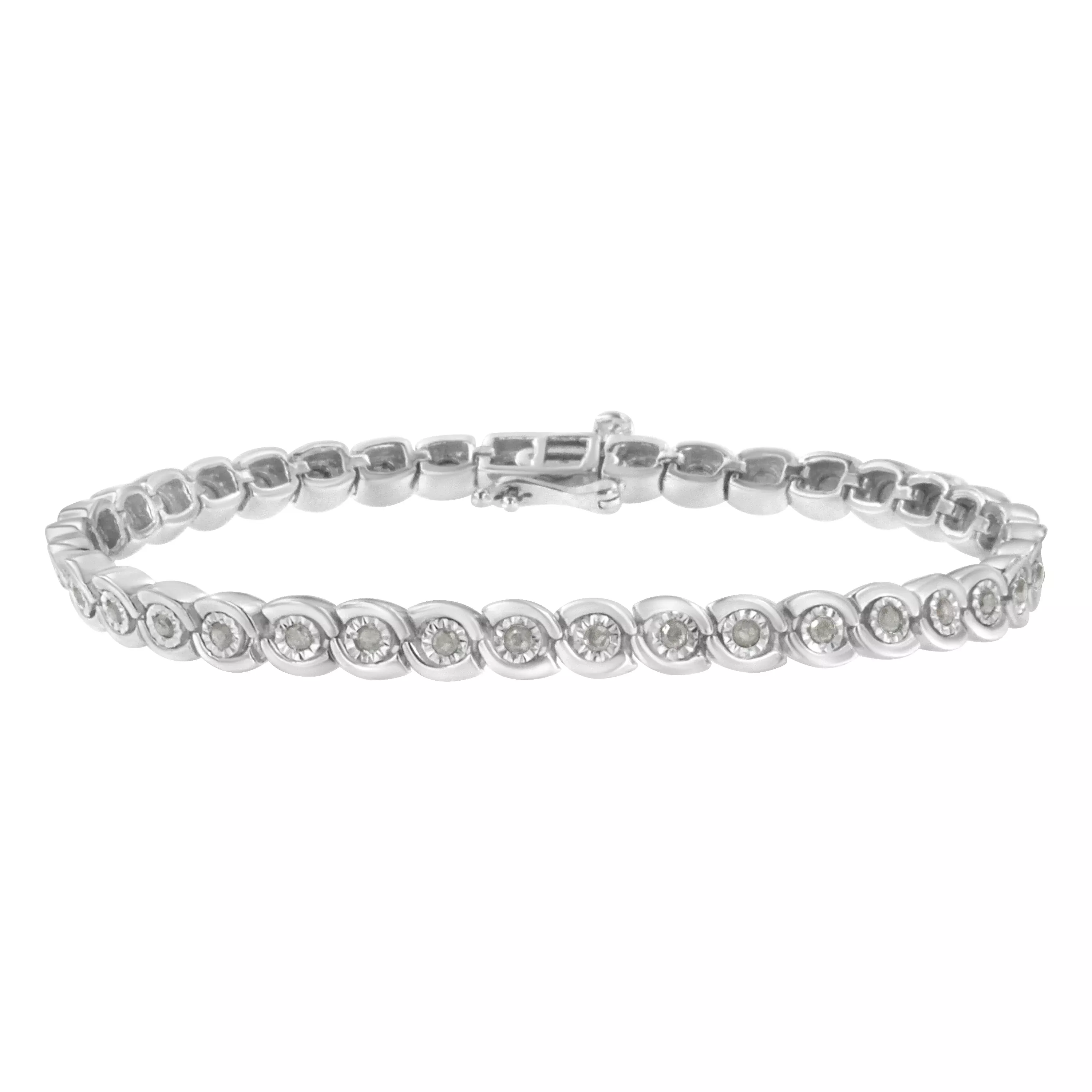 .925 Sterling Silver 1.0 cttw Miracle Set Diamond Spiraling Bezel Link Bracelet(I-J Color, I3 Clarity) -7.25"