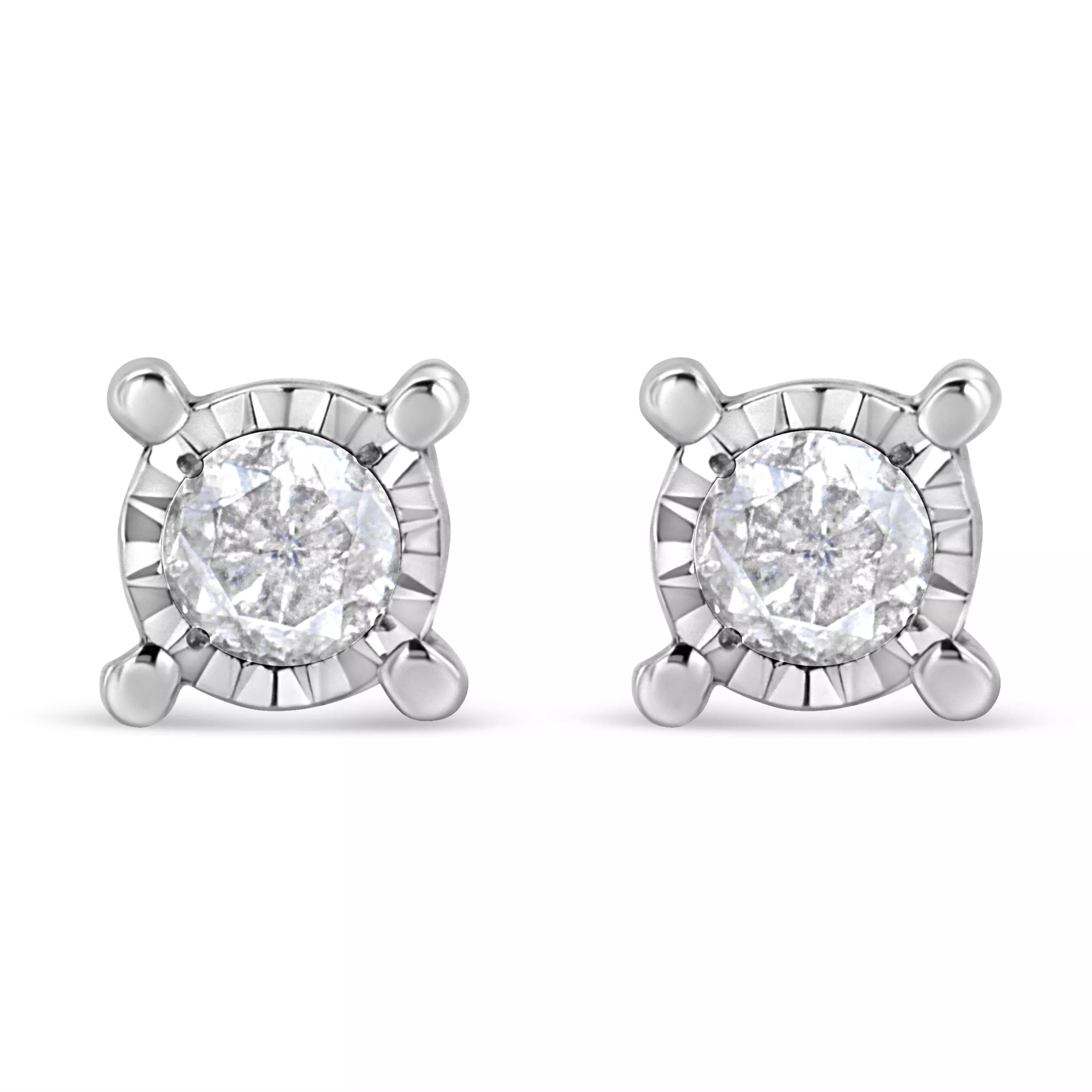 .925 Sterling Silver 1.0 Cttw Round Brilliant-Cut Diamond Miracle-Set Solitaire Stud Earrings (H-I Color, I2-I3 Clarity)